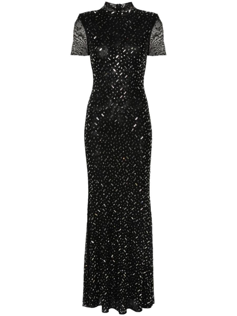 rhinestone-embellishment mesh maxi dress