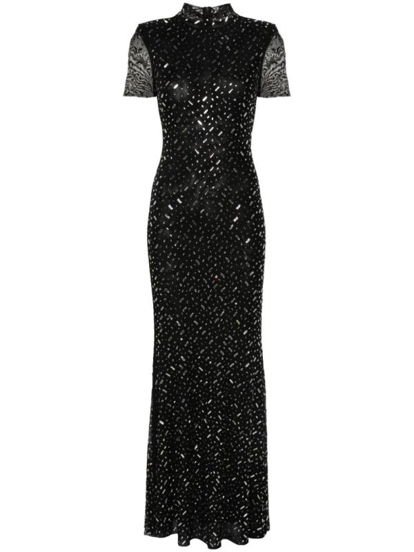 rhinestone-embellishment mesh maxi dress