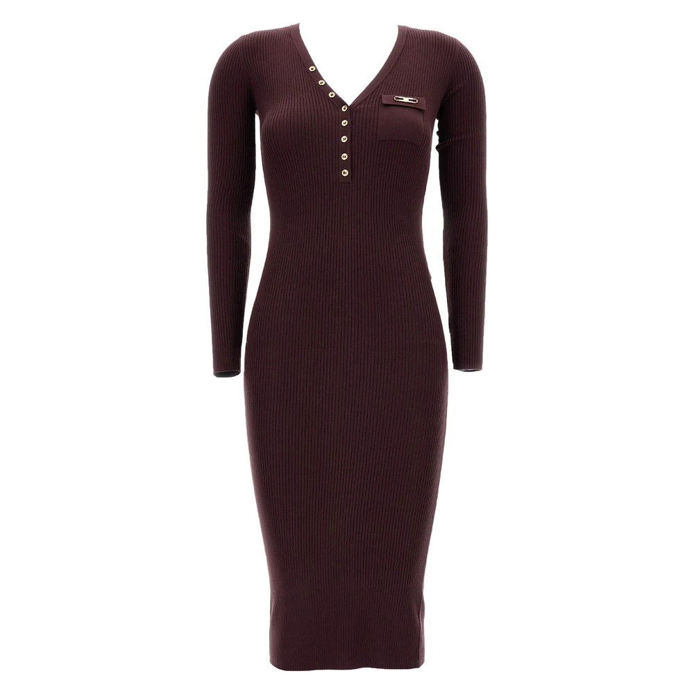 Elisabetta Franchi Ribbed V-neck Buttoned-up Dress