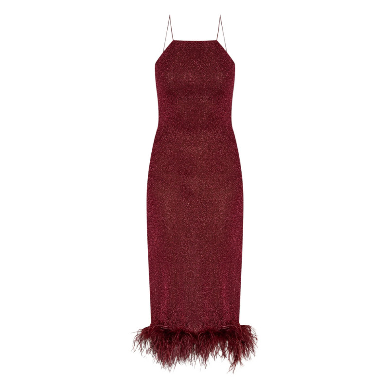 Oséree Feather-trimmed Sparkle Midi Dress