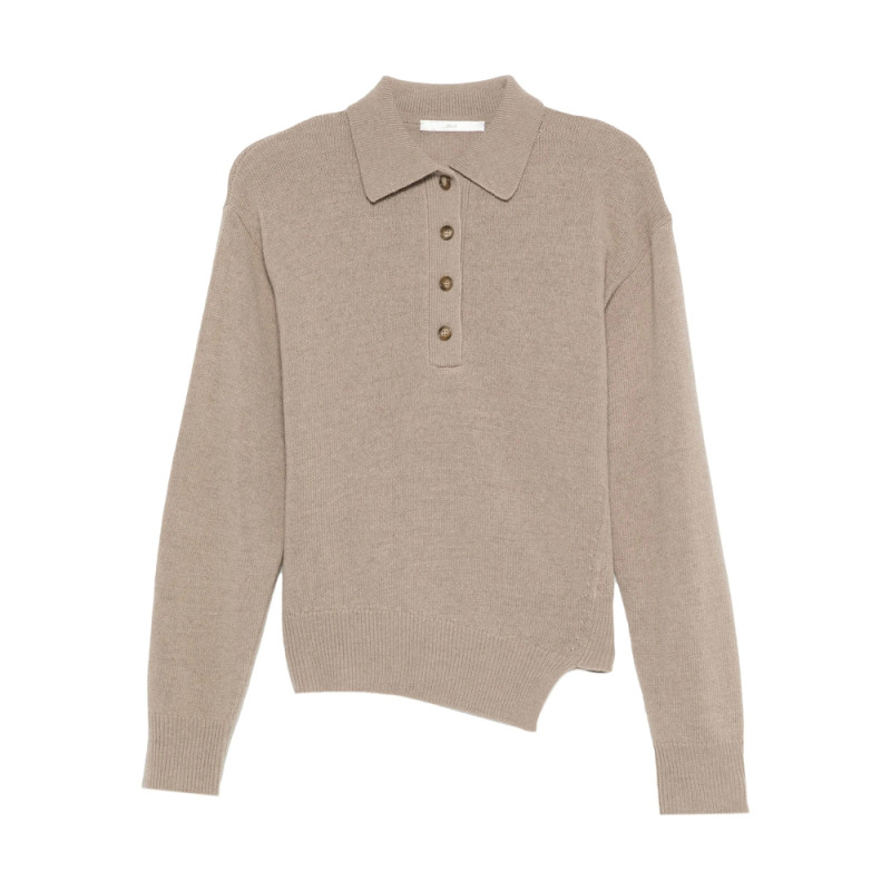 3311 Button-placket Asymmetric Knitted Top
