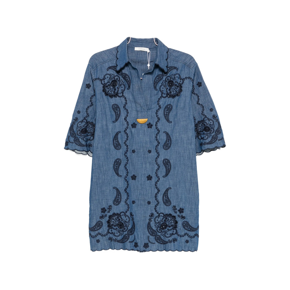 Zimmermann Mini Aster Paisley-embroidered Scalloped Dress