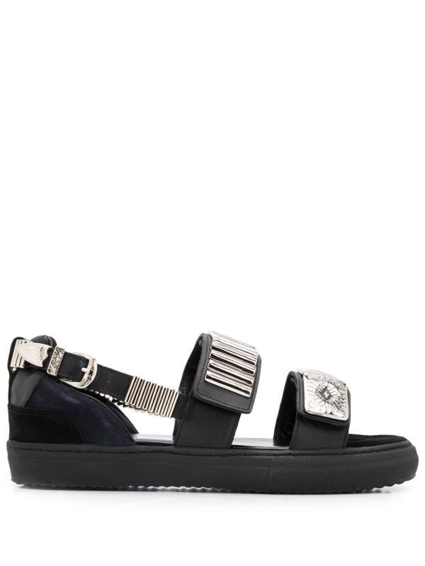 embossed strap sandals