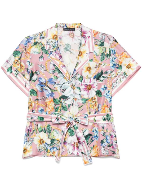 floral-print silk shirt