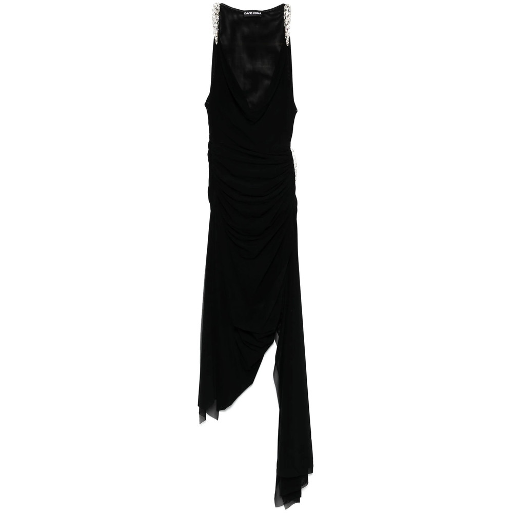 David Koma Crystal-claw Detailed Asymmetric Midi Dress