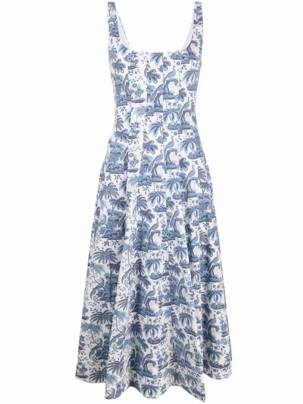 botanical-print square-neck dress