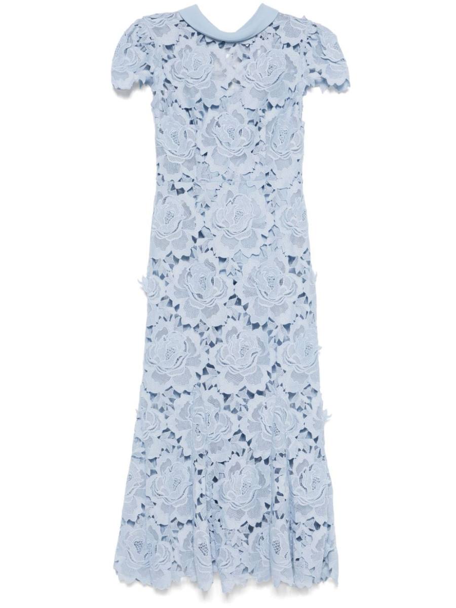 contrast-collar lace midi dress