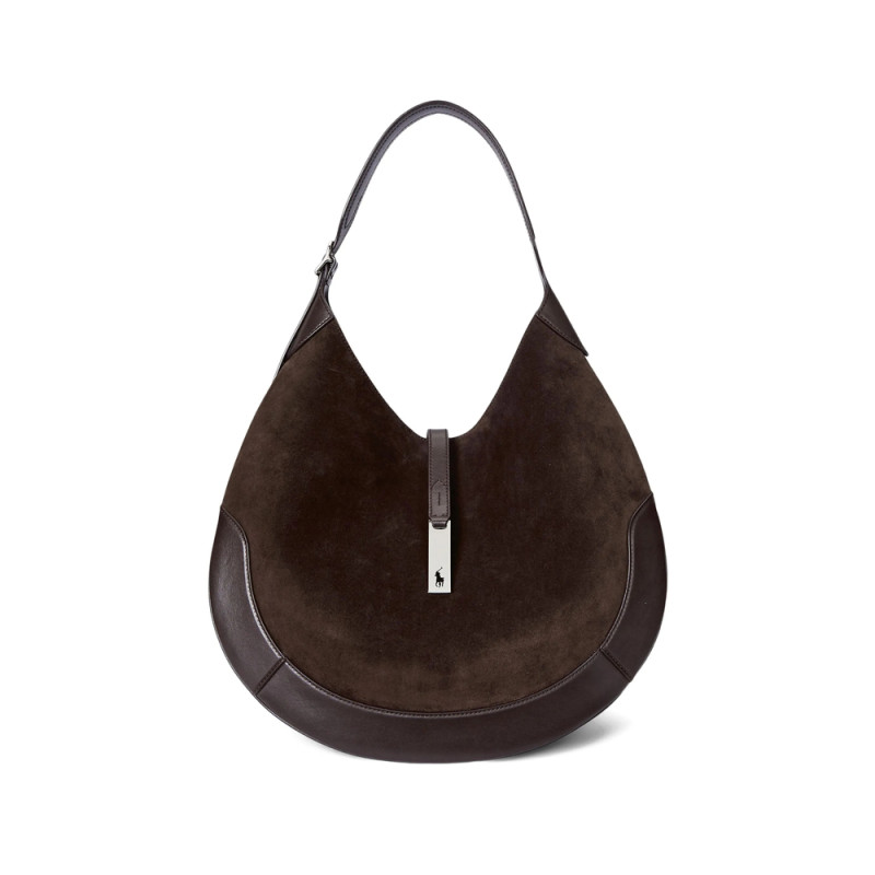 Ralph Lauren Large Polo ID Suede Shoulder Bag