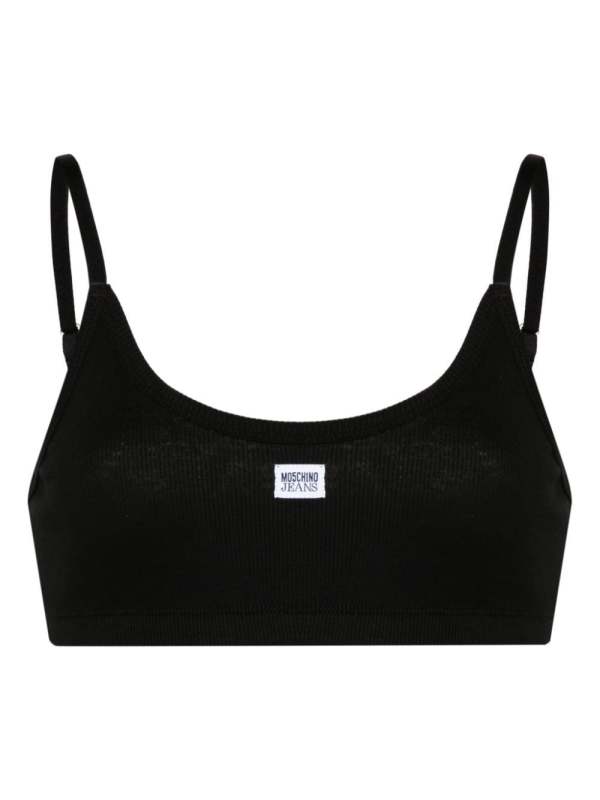 logo-patch fine-ribbed bralette