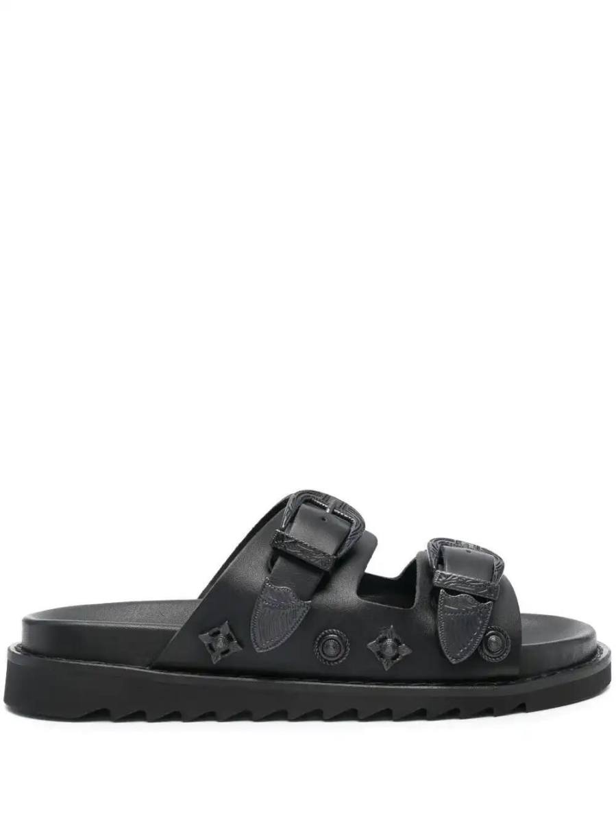 stud-embellished leather slides
