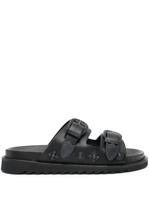 stud-embellished leather slides