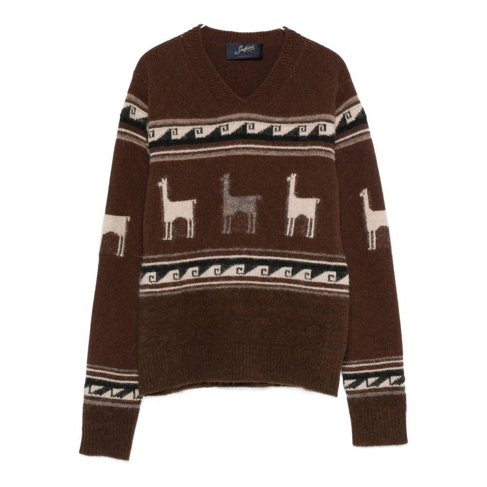 Seafarer Llama-pattern V-neck Sweater