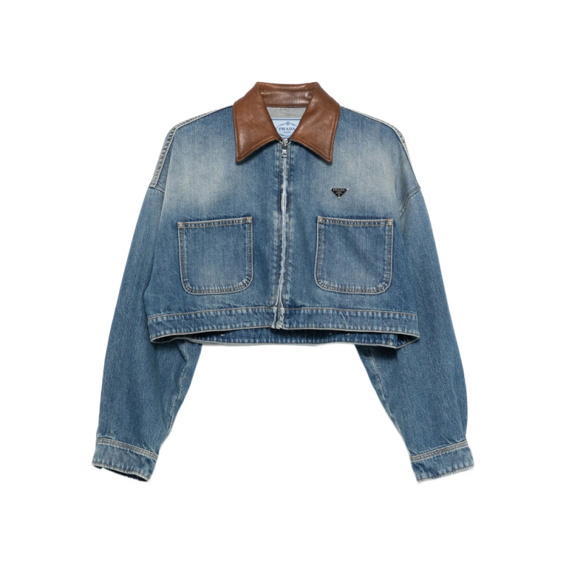 Prada Leather-collar Denim Jacket