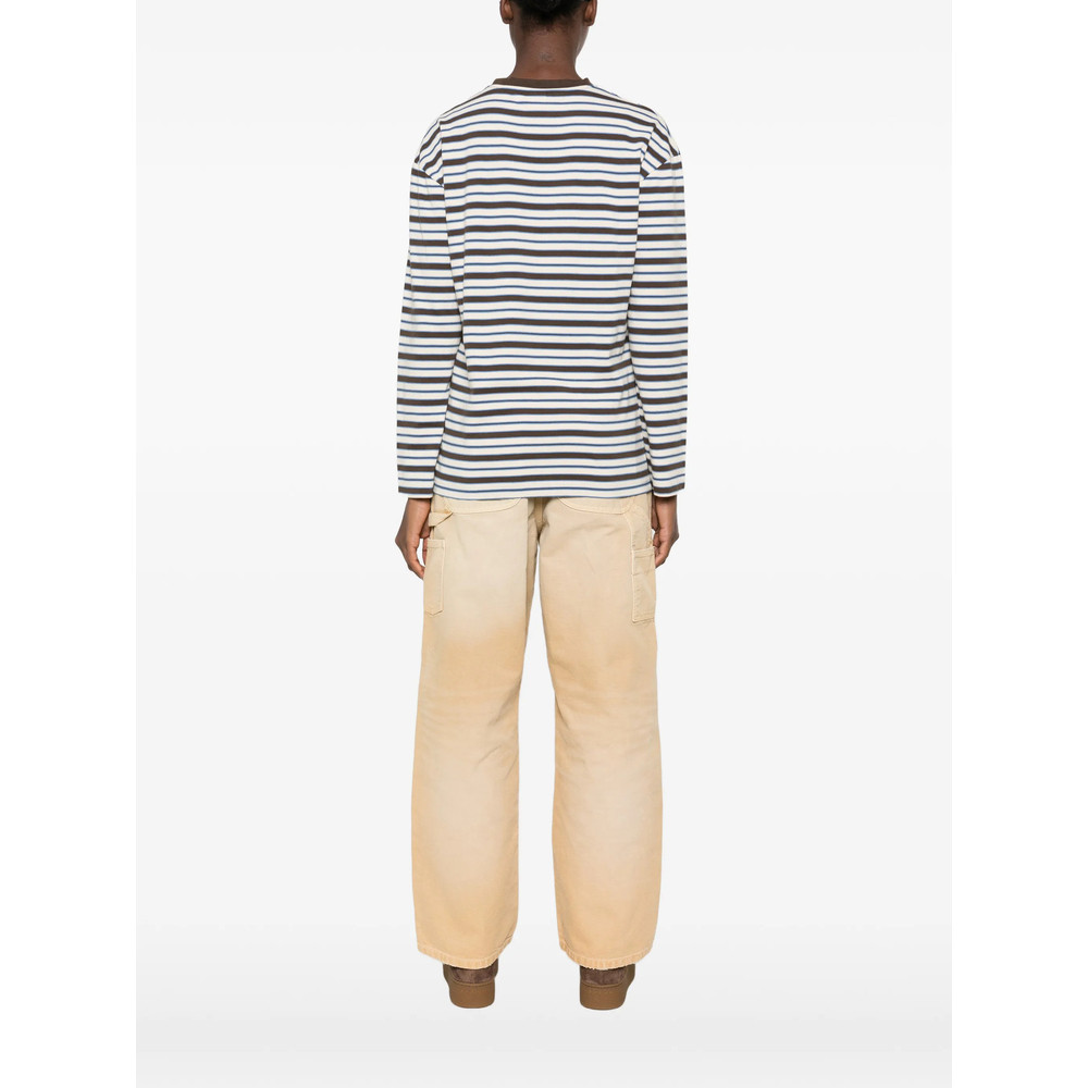 Sporty & Rich Striped-pattern Logo-embroidered T-shirt