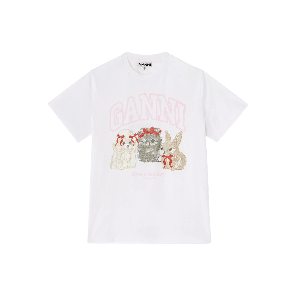 Ganni GANNI T-SHIRT BASIC COTTON JERSEY CUTE ANIMALS
