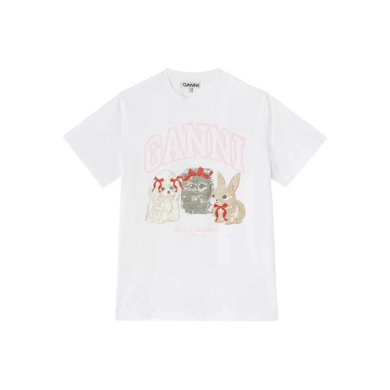 Ganni GANNI T-SHIRT BASIC COTTON JERSEY CUTE ANIMALS