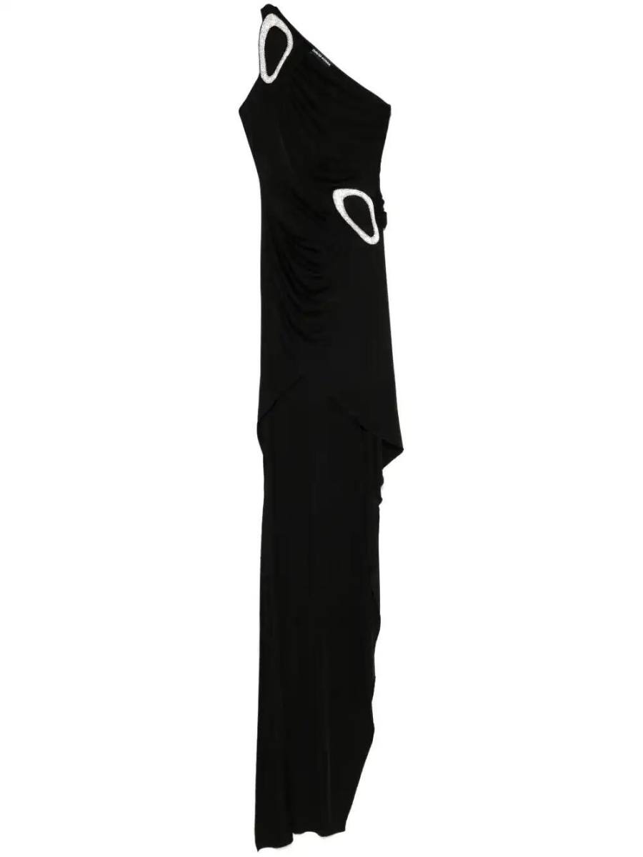 crystal-buckle asymmetric gown