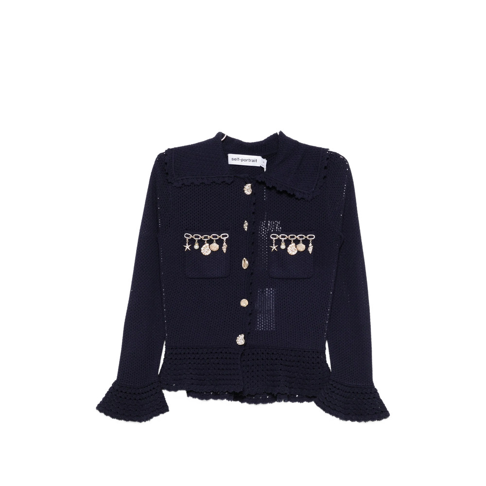 Self-portrait Charm-detail Scalloped-trim Cardigan