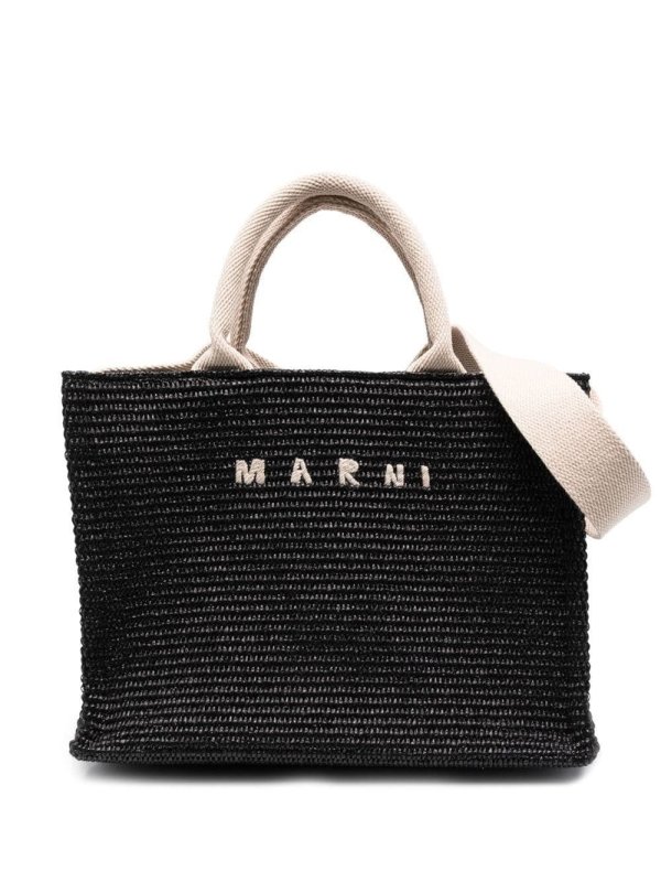 logo-lettering raffia tote bag