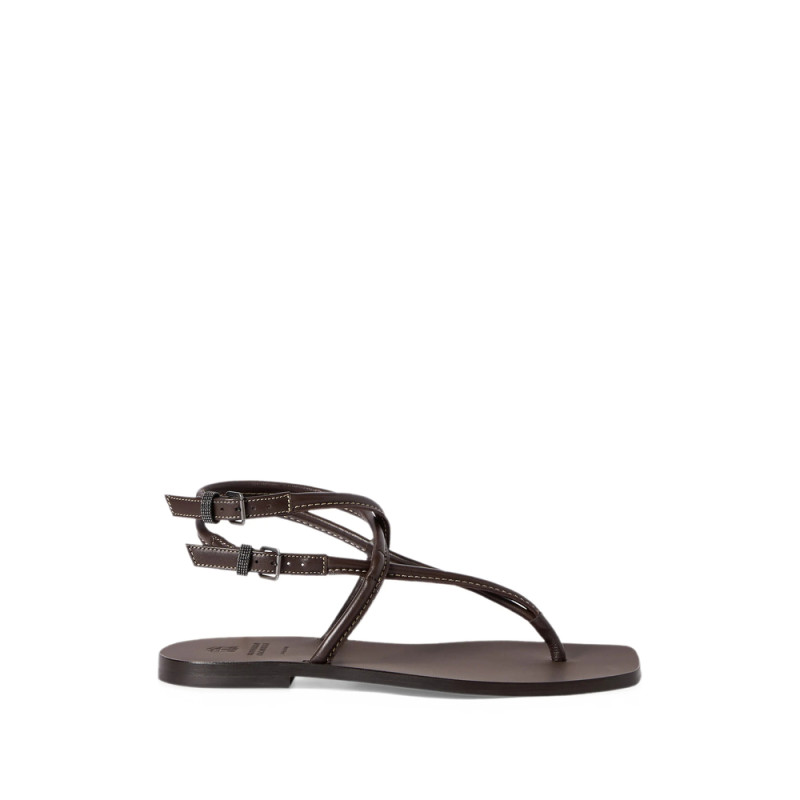 Brunello Cucinelli Leather Sandals With Monili