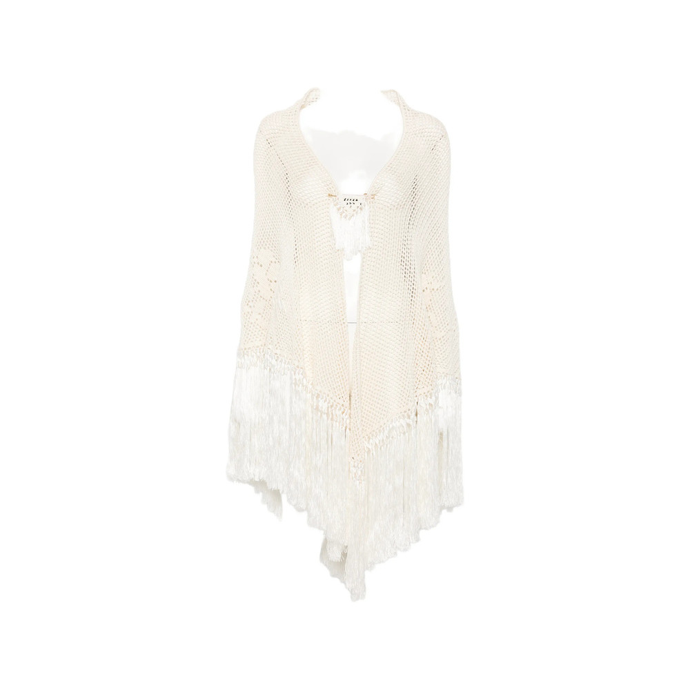 Chiara Is Scialle Rosa Crochet Fringed Poncho