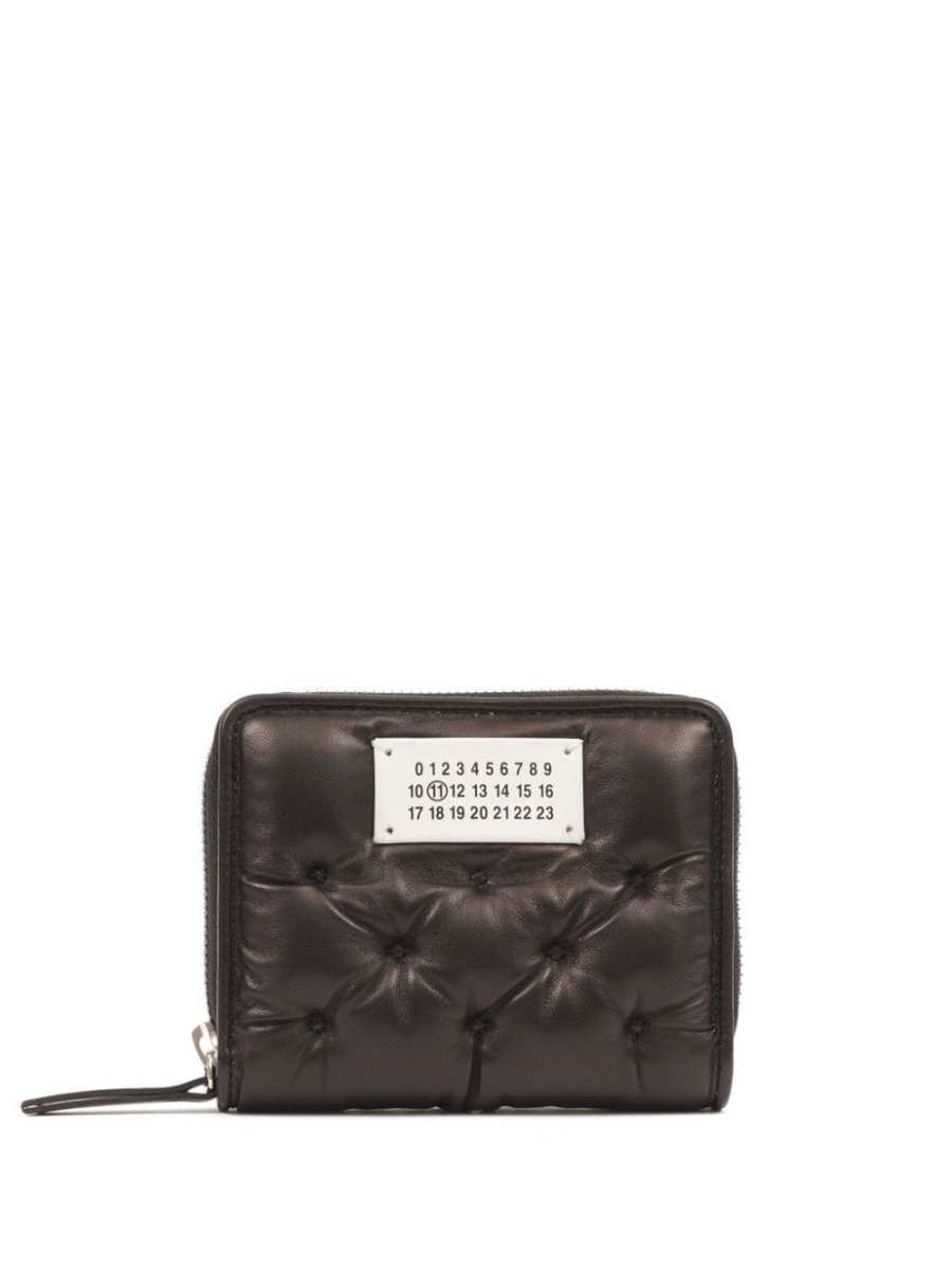 Numbers-motif padded leather wallet