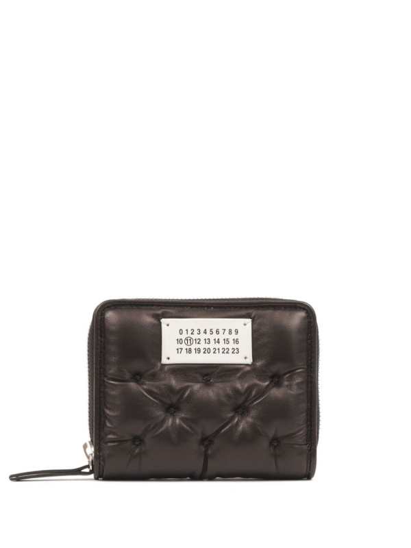 Numbers-motif padded leather wallet