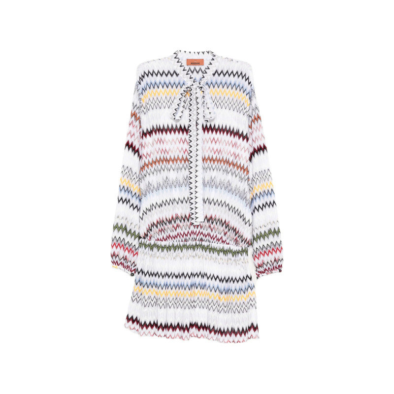 Missoni Zigzag-pattern Tie-neck Mini Dress