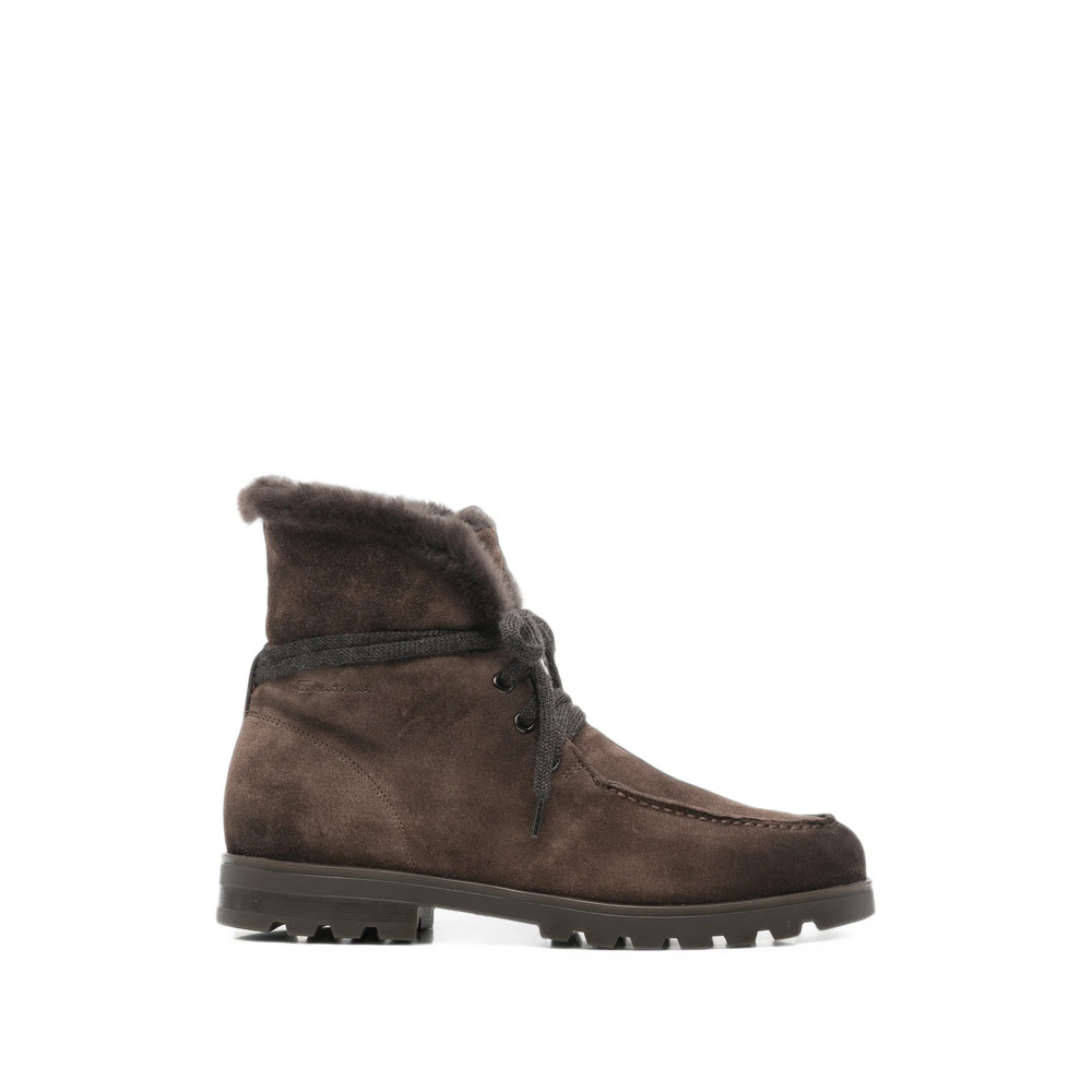 Santoni Shearling-trim Suede Ankle Boots