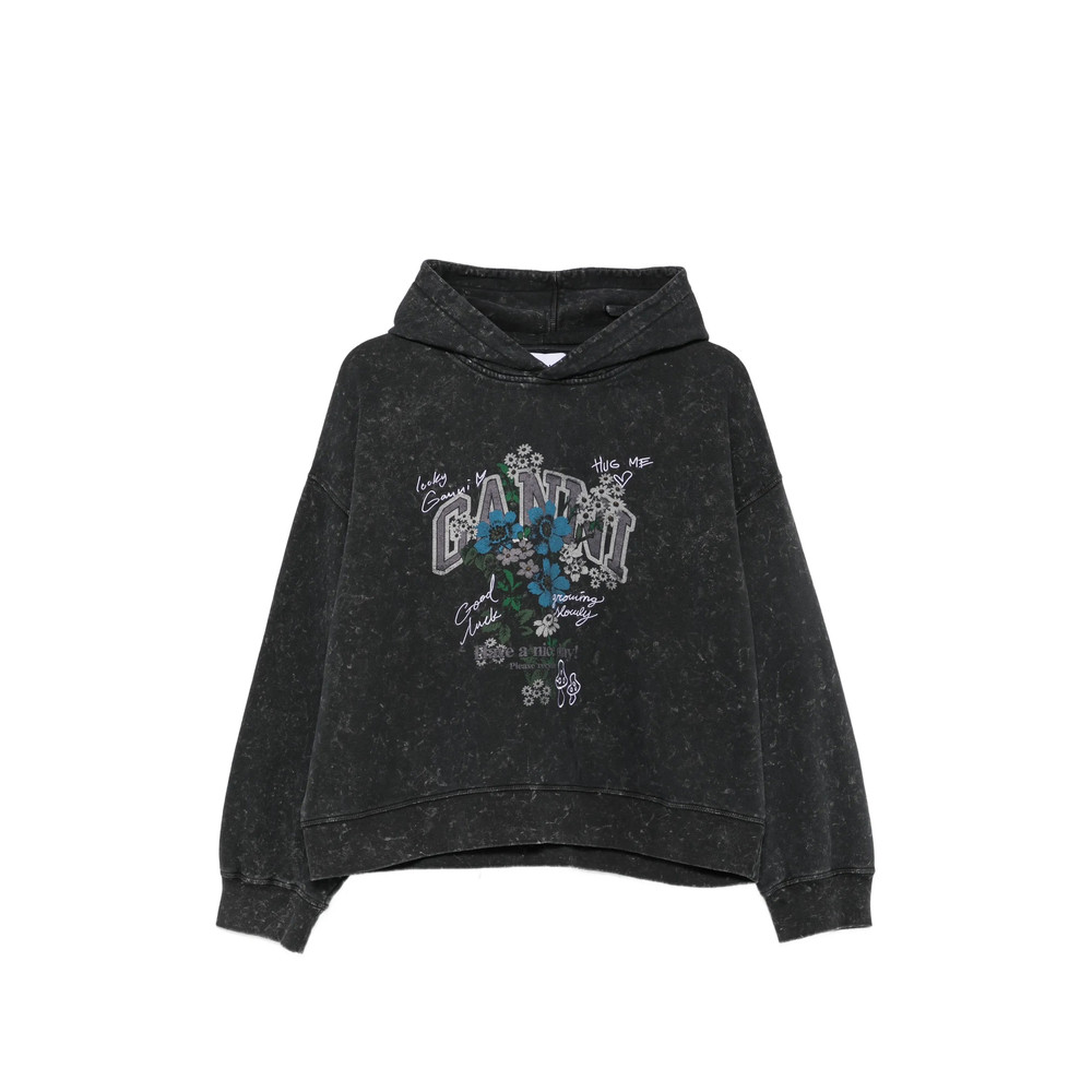 Ganni Graphic-print Acid-wash Hoodie