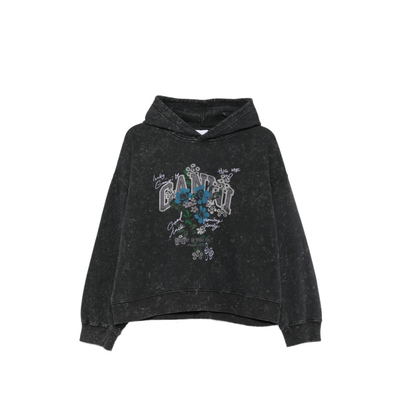Ganni Graphic-print Acid-wash Hoodie