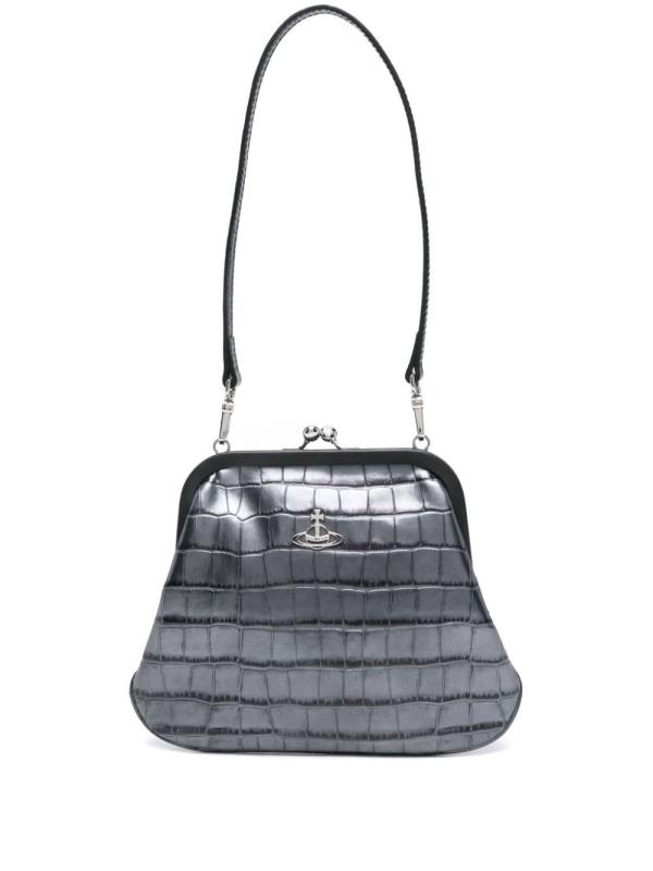 croc-embossed clutch bag
