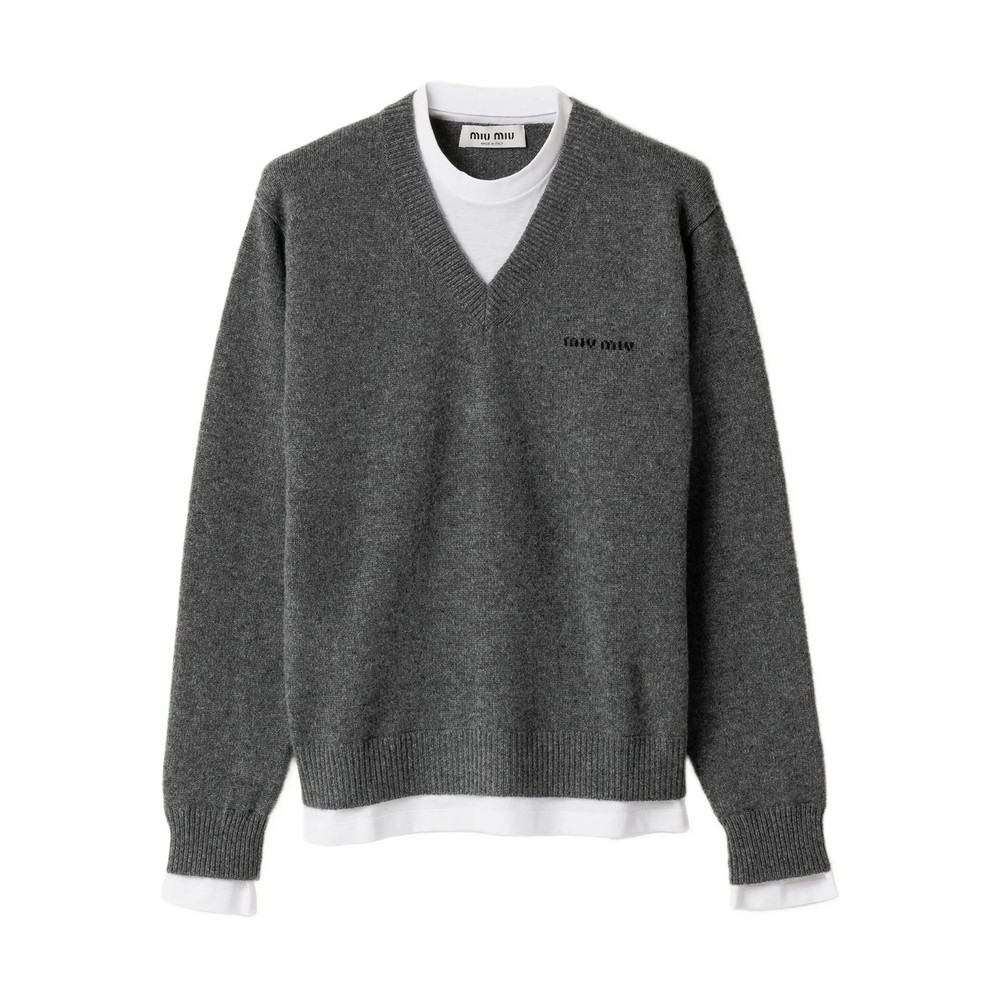 Miu Miu Intarsia-logo V-neck Sweater