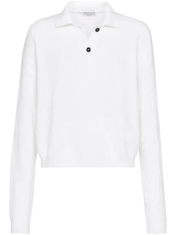 ribbed-knit polo-collar jumper