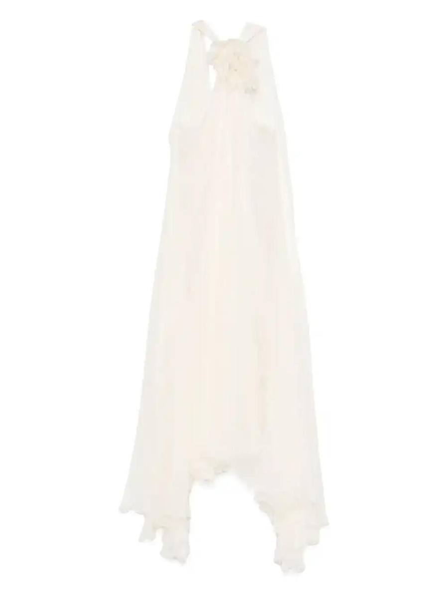floral-appliqué silk maxi dress