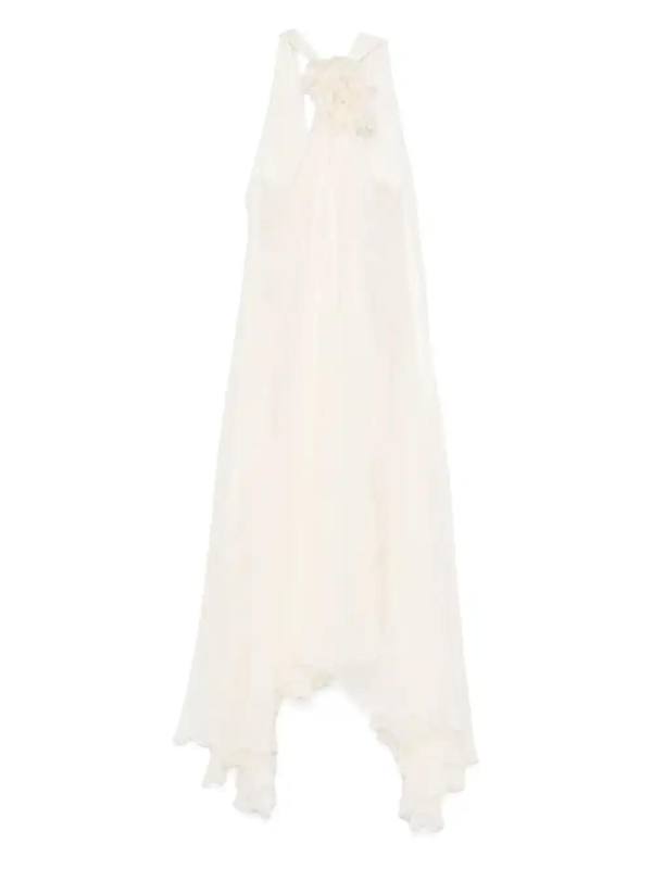 floral-appliqué silk maxi dress