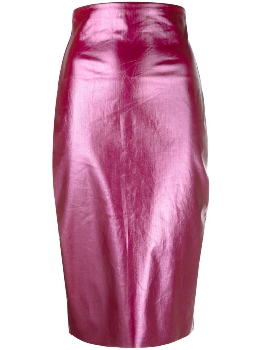 high-waisted wax-coated midi skirt