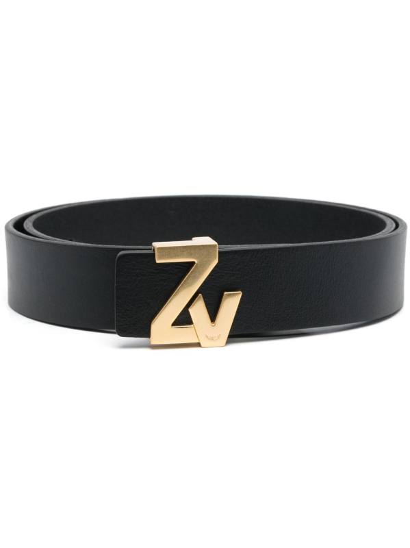 logo-plaque leather belt
