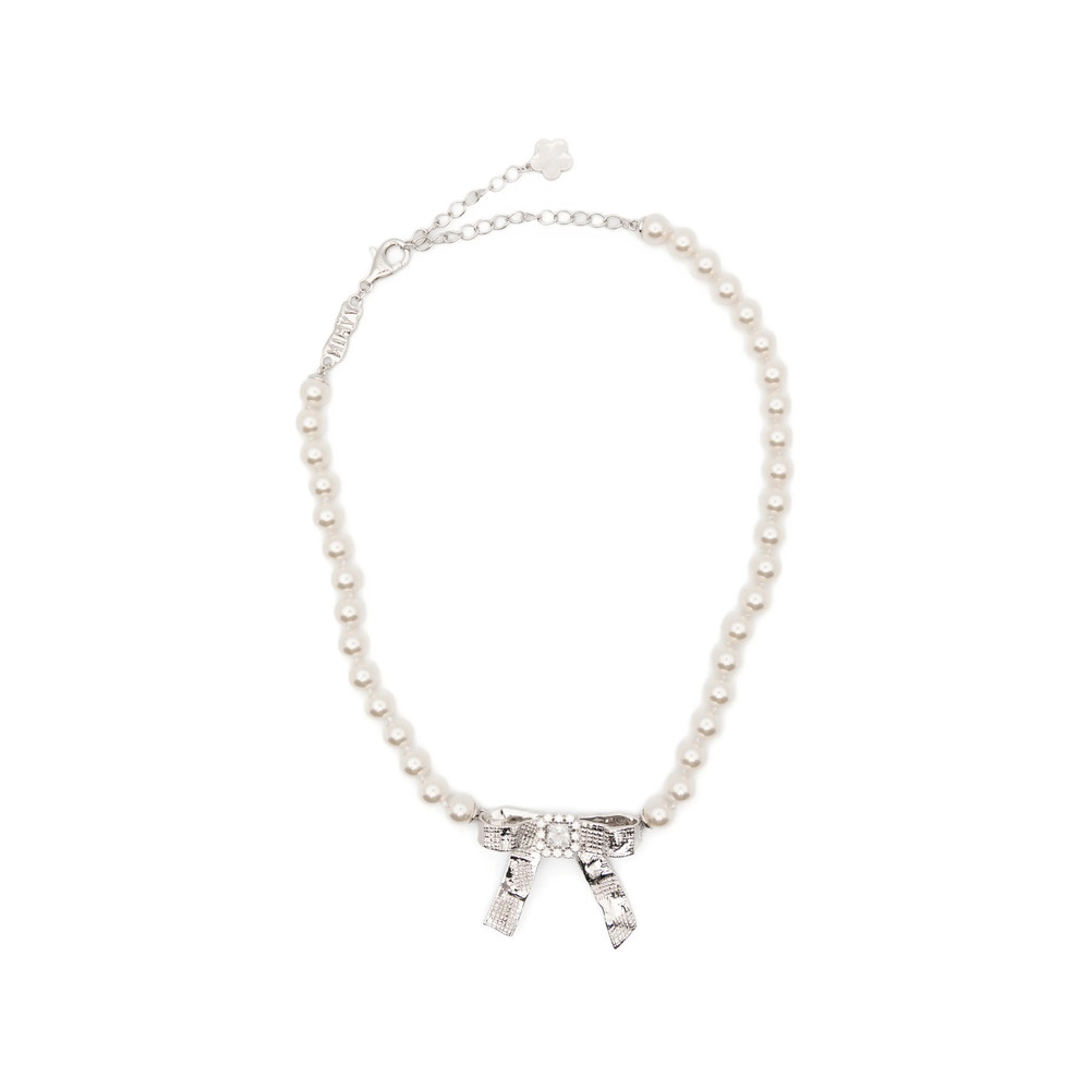 Shushu/tong X YVMIN Teen Foil Bow Pearl-embellished Necklace