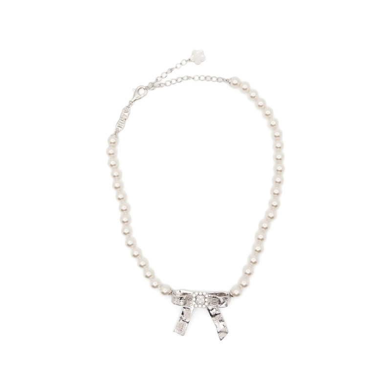Shushu/tong X YVMIN Teen Foil Bow Pearl-embellished Necklace
