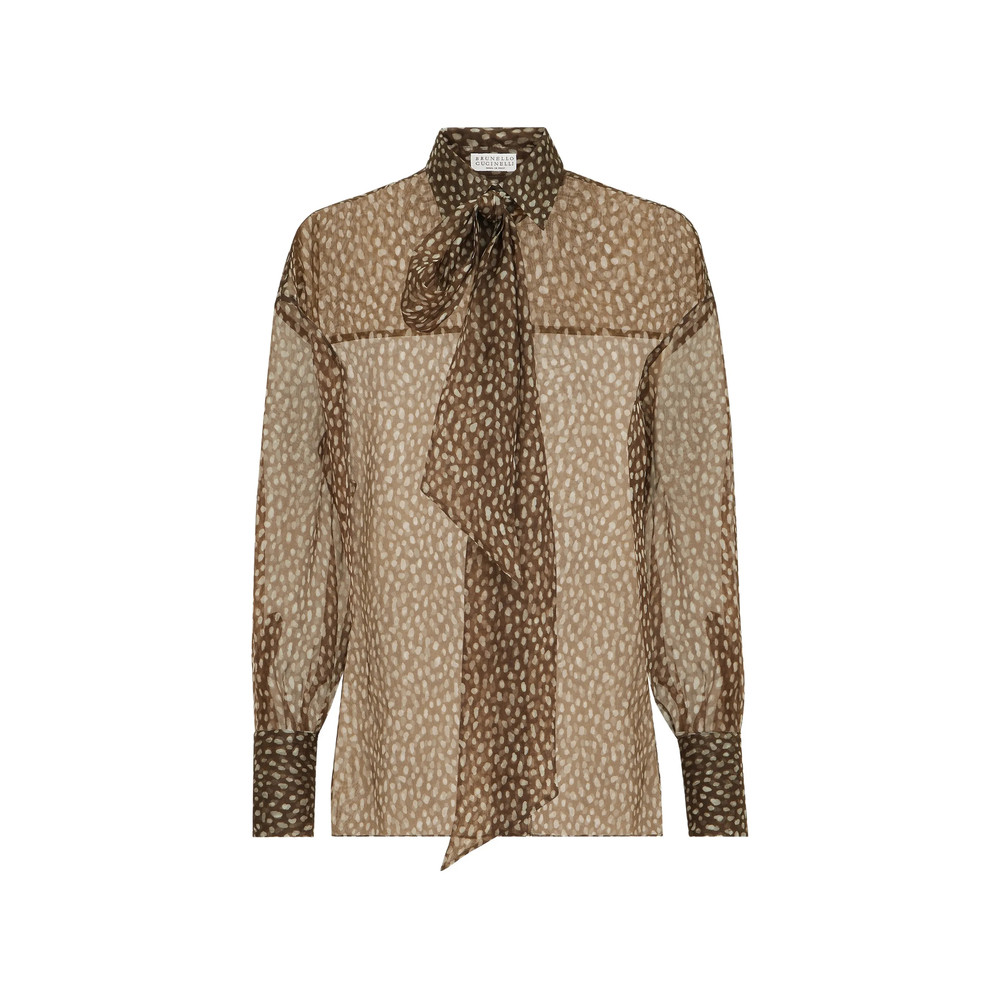 Brunello Cucinelli Dapple Silk Organza Shirt With Neck-tie