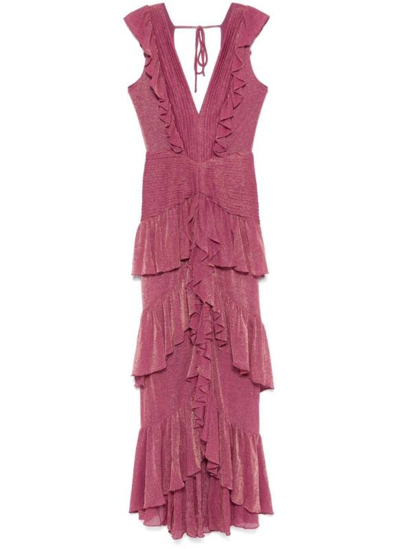metallic ruffle maxi dress