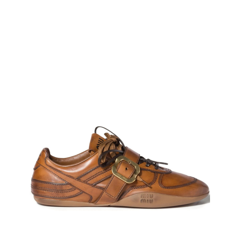Miu Miu Buckle Strap Leather Sneakers