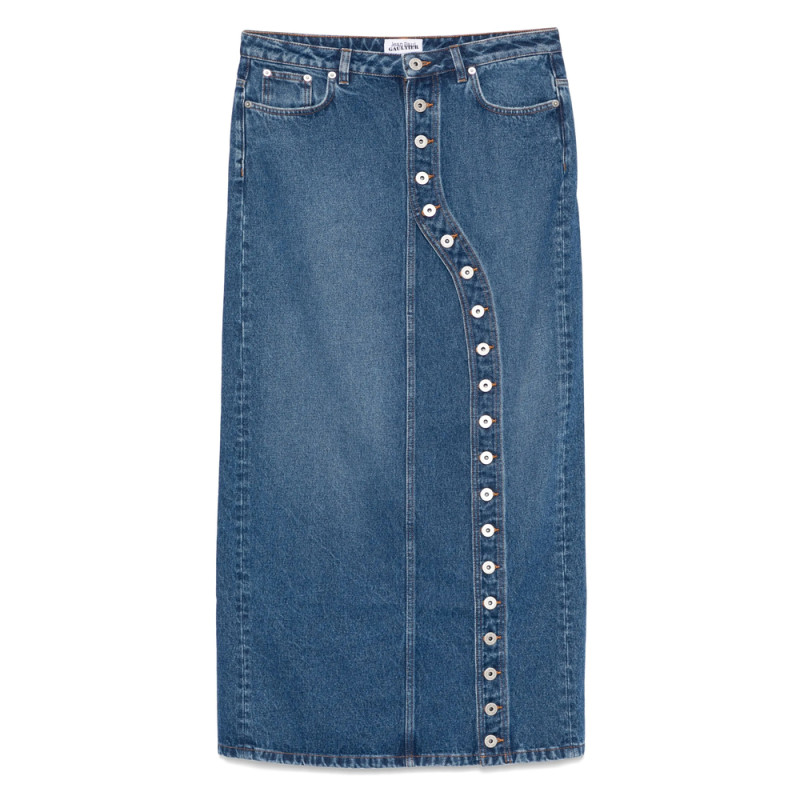 Jean Paul Gaultier Asymmetric Denim Midi Skirt