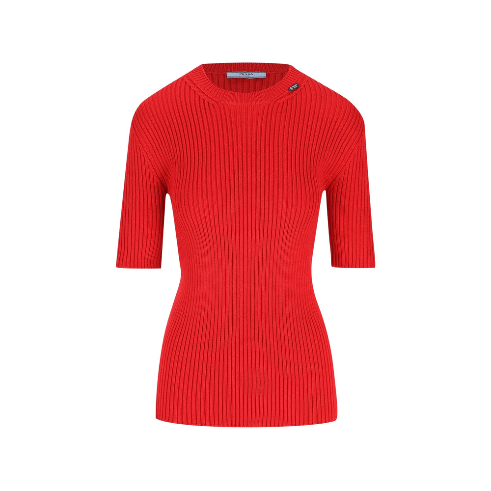 Prada Short-sleeved Ribbed Knit Wool Sweater