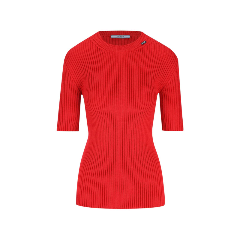 Prada Short-sleeved Ribbed Knit Wool Sweater