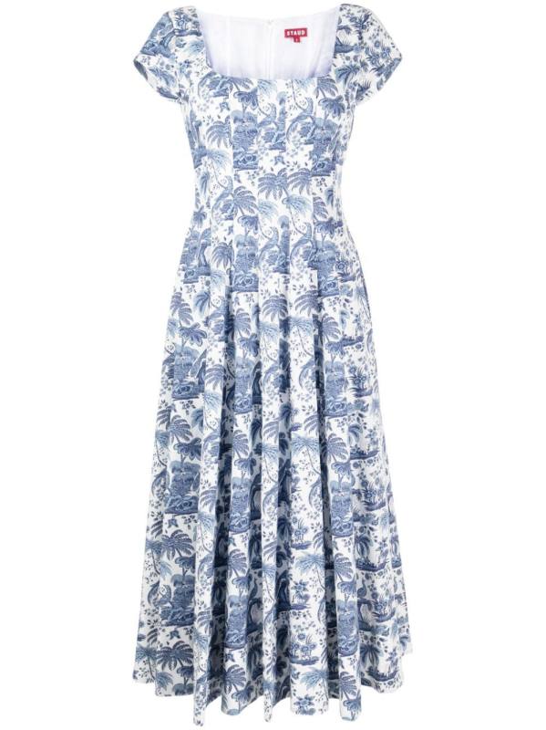 Wells graphic-print cotton midi dress