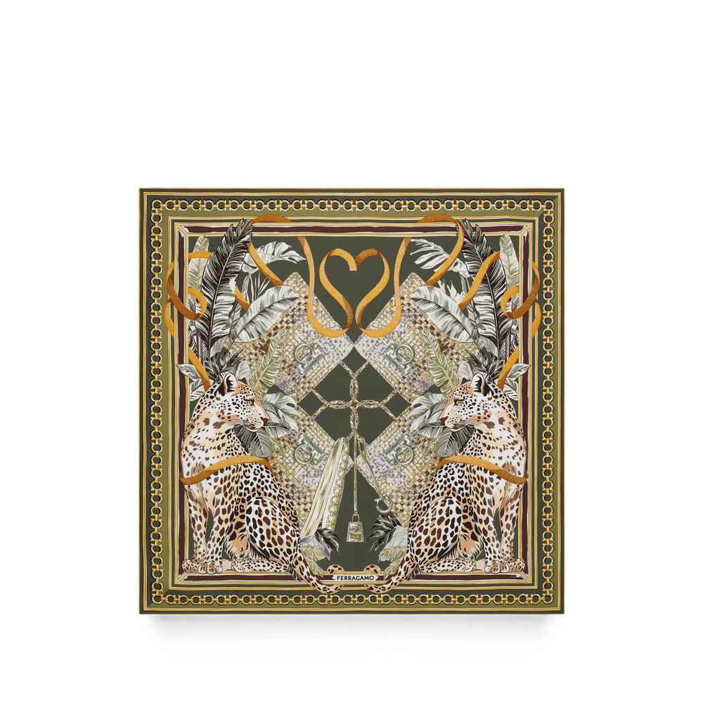 Ferragamo Feline-print Silk Foulard Scarf