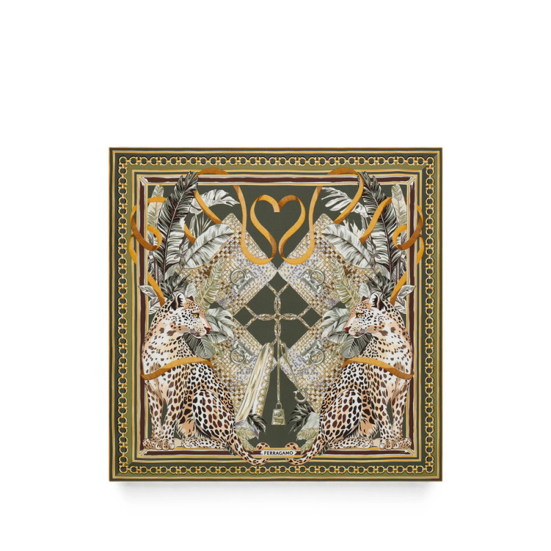 Ferragamo Feline-print Silk Foulard Scarf
