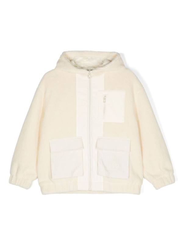 logo-embroidered shearling jacket